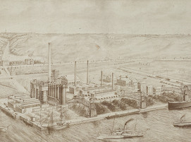 Eisenwerk Kraft bei Stettin, erbaut 1896/97. Zeichnung von Otto Schmeling, Stettin 1898.