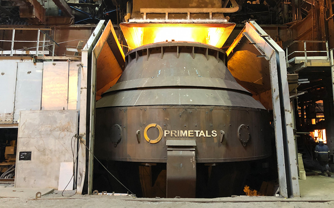 Von Primetals Technologies modernisierter LD-(BOF-)Konverter im Stahlwerk der Chelyabinsk Metallurgical Plant (ChMK), Teil der Mechel-Gruppe in Tscheljabinsk, Russland - Foto: Primetals Technologies