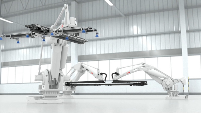 Ebenso lassen sich zwei Roboter vom Typ IRB 760PT zum Twin Robot Xbar (TRX) kombinieren, um im Tandem über insgesamt zehn Achsen zu arbeiten. Er ist die schnellste roboterbasierte Lösung auf dem Markt für die Pressenverkettung von weit auseinanderstehenden Pressen. Mit einer Produktionsleistung von bis zu 16 Teilen pro Minute eignet sich der TRX ideal für die Automatisierung von Hochgeschwindigkeitspressen. - Photo: ABB Automation GmbH