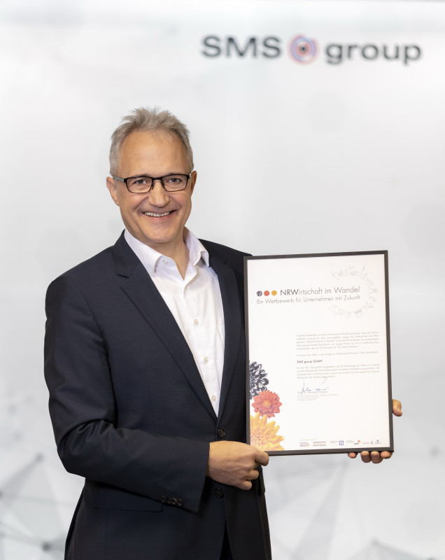 Prof. Dr. Hans Ferkel, CTO und Mitglied der Geschäftsführung der SMS group, hat die Auszeichnung „NRW-Wirtschaft im Wandel“ entgegengenommen - Photo: SMS group