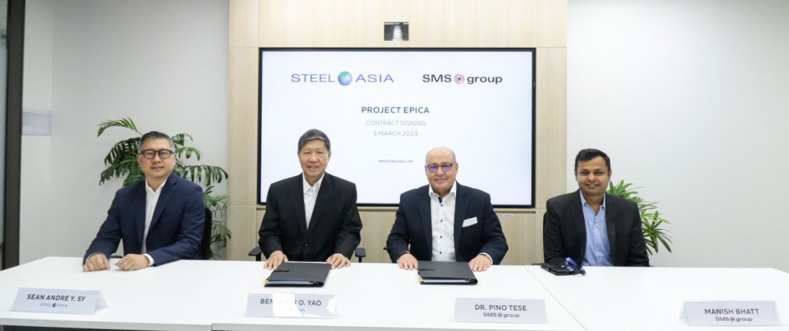 Von links nach rechts: Sean Andre Sy, COO of SteelAsia, Benjamin Yao, Chairman und CEO of SteelAsia, Prof. Pino Tesè, Chief Sales Officer India and Asia-Pacific Region of SMS group und Manish Bhatt, General Manager, SMS Digital, SMS India Private Limited - Photo: SMS group GmbH