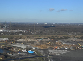 Luftaufnahme des Baufelds der Direktreduktionsanlage von thyssenkrupp Steel in Duisburg.
