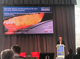 Dr. Axel Sormann, K-1 Met GmbH aus Linz in Österreich, die erste Keynote über den „aktuellen Stand und die Perspektiven für eine CO2-freie Stahlerzeugung“.