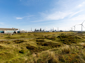 Tata Steel-Werk im niederländischen IJmuiden hinter den Dünen _1_