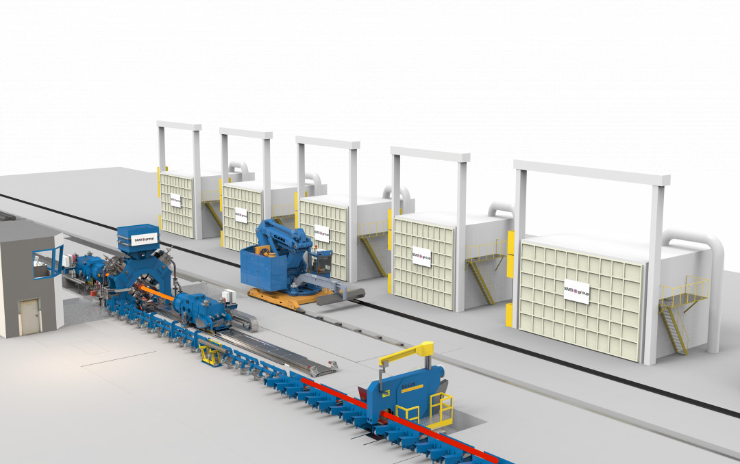 Darstellung einer Radialschmiedelinie der SMS group, vergleichbar mit der Anlage, die am Standort Kokomo von Haynes International in Indiana errichtet werden soll. - Bild: SMS group