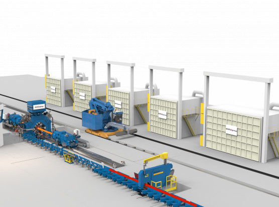 Darstellung einer Radialschmiedelinie der SMS group, vergleichbar mit der Anlage, die am Standort Kokomo von Haynes International in Indiana errichtet werden soll.