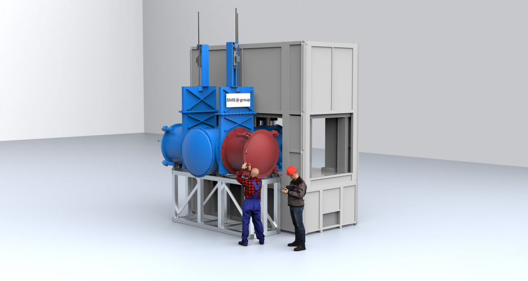 3D-Visualisierung des in die Presse integrierten Isothermschmiede-Moduls. - Bild: SMS group