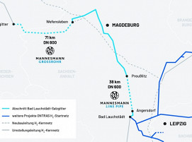 ür die Strecke des Wasserstoffkernnetzes zwischen Wefensleben und Salzgitter sowie zwischen Angersdorf und Preußlitz liefern die Mannesmann Grossrohr GmbH und die Mannesmann Line Pipe GmbH die Rohre