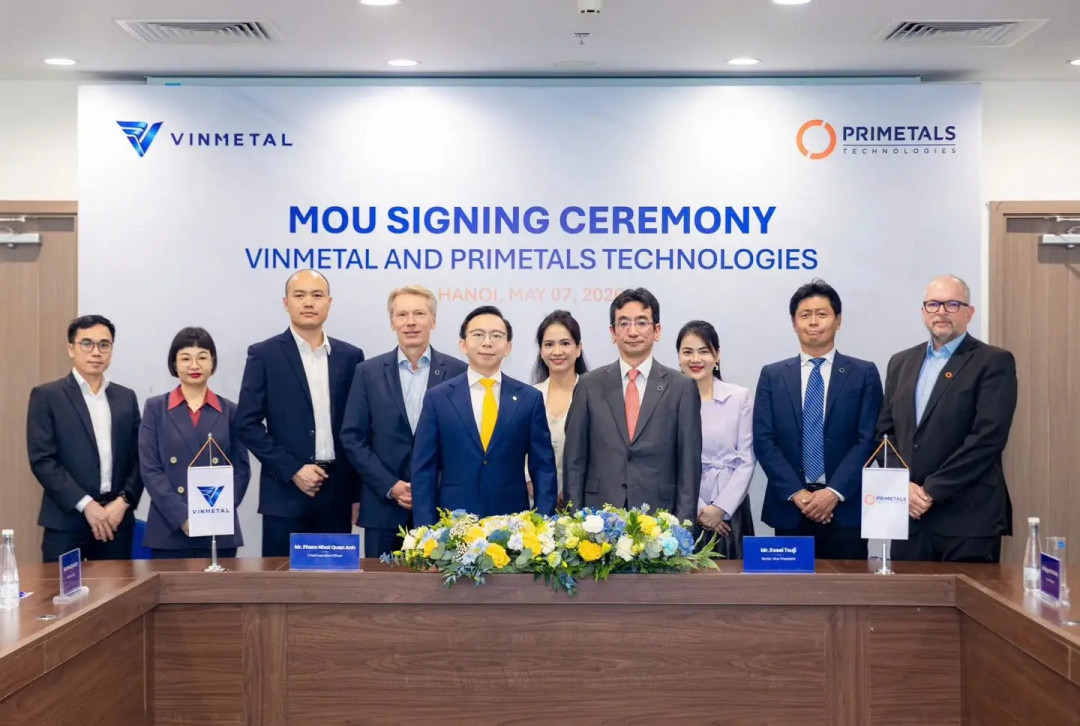 VinMetal und Primetals Technologies haben eine Absichtserklärung (MoU) über ein umfangreiches Greenfield-Investitionsvorhaben für eine große integrierte Stahlanlage in Vietnam unterzeichnet. - Photo: Primetals Technologies