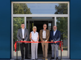 Auftakt für das nächste Kapitel der TII Group: Gesellschafterin und Geschäftsführung eröffnen gemeinsam das neue Headquarter am Standort Pfedelbach. Im Bild von links: Thomas Müller, Susanne Rettenmaier, Dr. Gerald Karch, Filippo Baldassari.